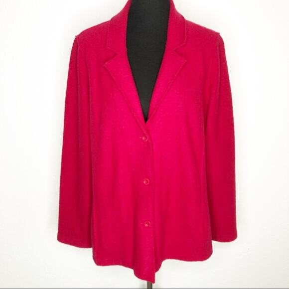 Eileen Fisher raspberry pink red wool button front jacket size Large - Picture 1 of 16